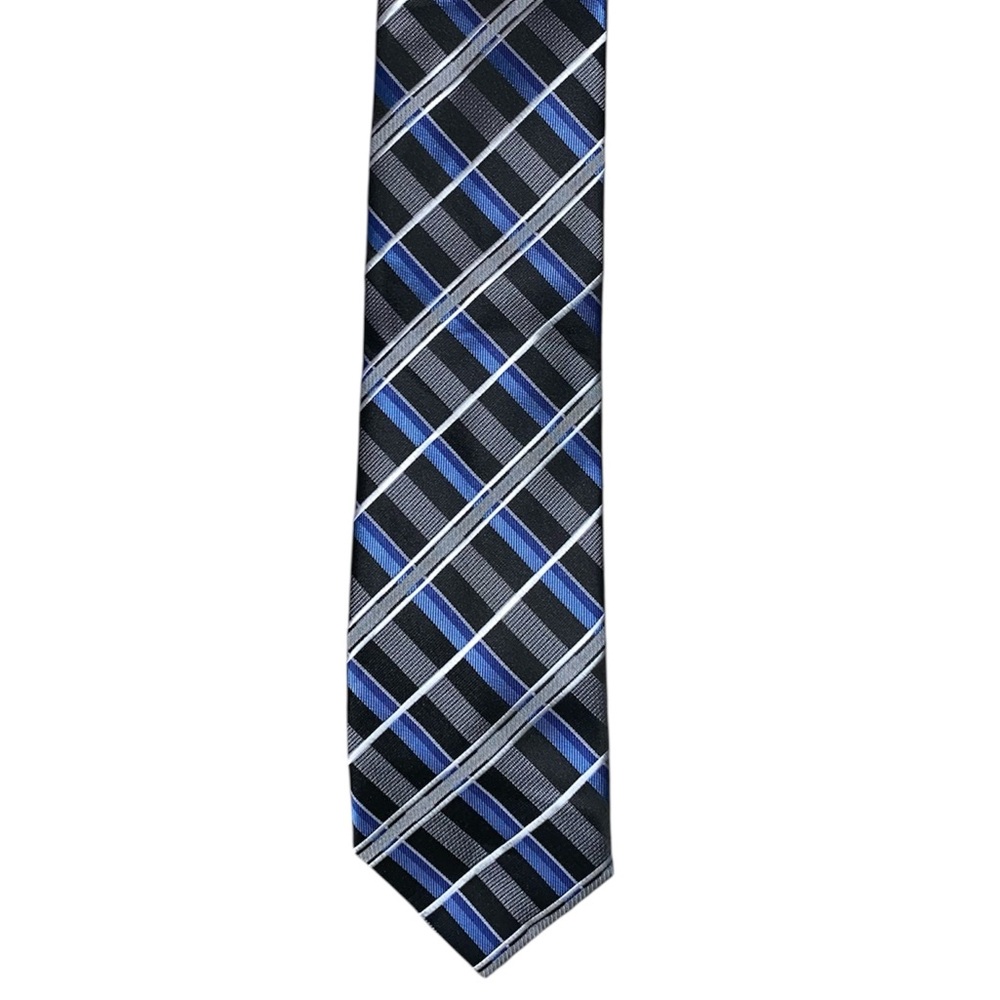 MEN’S WEARHOUSE Platinum Design Men’s Blue Black Silver Polyester Tie
